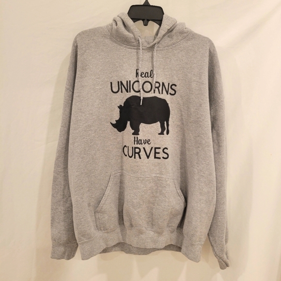 Gildan Tops - "Real Unicorns Have Curves" Gildan  gray hoodie size XL